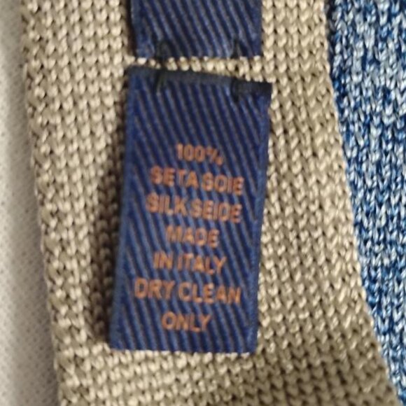 ❤️Men's ALTEA MILANO Grenadine Blue & Tan Square Skinny Tie Necktie Italy - Picture 6 of 9